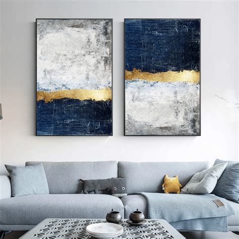 Layered Navy Gold Canvas Clockcanvas Wall Art Pictures Abstract