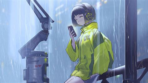 1360x768 Anime Girl Scifi Umbrella Rain 4k Laptop Hd Hd 4k Wallpapers