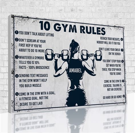 Custom 10 Gym Rules Canvas Personalized Sport Poster T Etsy