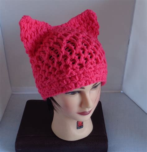 Neon Pink Pussycat Hat Cat Hat Knit Hat March Pussycat Hat Etsy