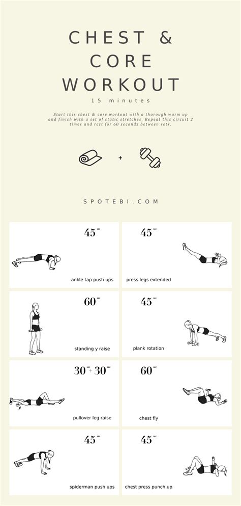 15 Minute Chest And Core Workout Core Workout Workout Plan Chest Muscles