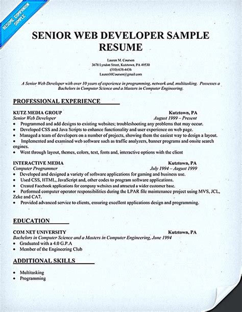 Smart Web Developer Resume Sample Word Template With Photo Download