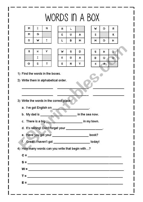 Words In A Box Esl Worksheet By Naty85