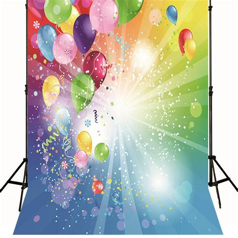 Hellodecor Polyester Fabric Rainbow Balloon Birthday Backdrops For