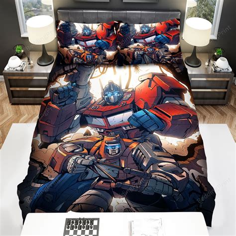 Transformer Optimus Prime Blades Fighting Together Animation Bed Sheets Duvet Cover Bedding