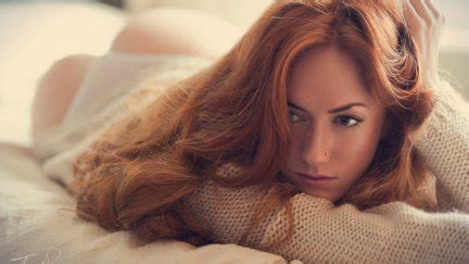 Redhead Long Hair Women Model Jack Russell Jenny O Sullivan Lying