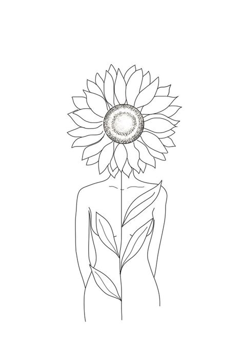 Minimalistic Line Art Of Woman With Sunflower Mini Art Print By Nadja