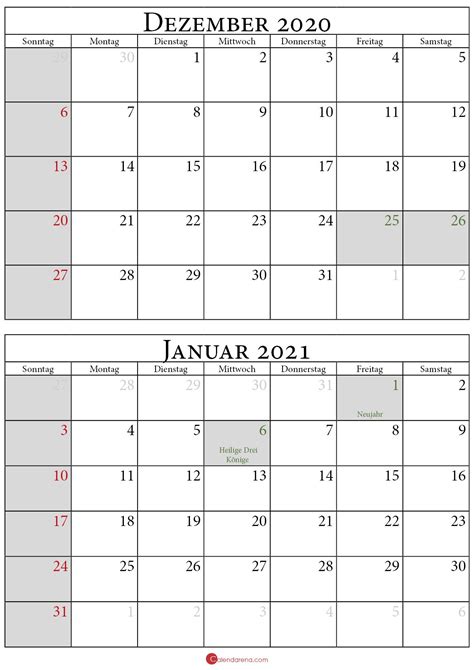 Kalender Dezember 2020 Januar 2021 Hochformat 2021 Calendar Words