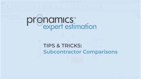 Tips And Tricks Subcontractor Comparison Pronamics Cost Estimating