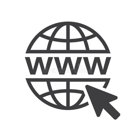 Black Website Icon With Wireframe Globe On White Background Stock