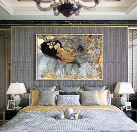 Grey Gold Black And Gold Leaf Large Luxury Wall Art Canvas Print Of