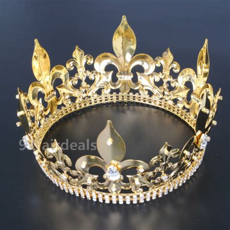 Mens Imperial Medieval Crystal Fleur De Lis King Crown Wedding Tiaras