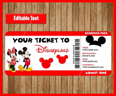Printable Ticket To Disneyland Surprise Trip Birthday T Etsy Australia