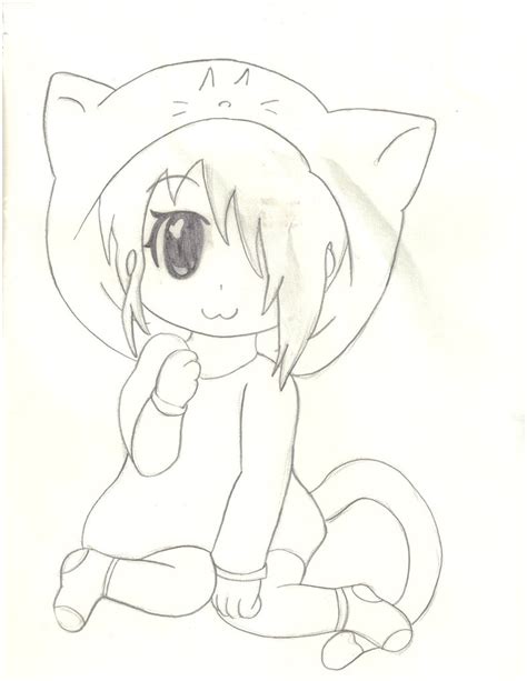 Then sketch large, roundish eyes with a smaller circle for the iris, a small, triangular nose and a wide mouth. Chibi Little Cat Girl by jossyrose on DeviantArt