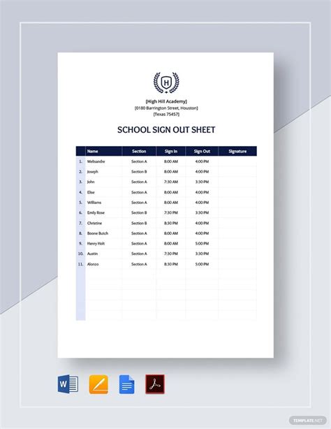 20 Sign Out Sheet Templates Sample Example Format Download