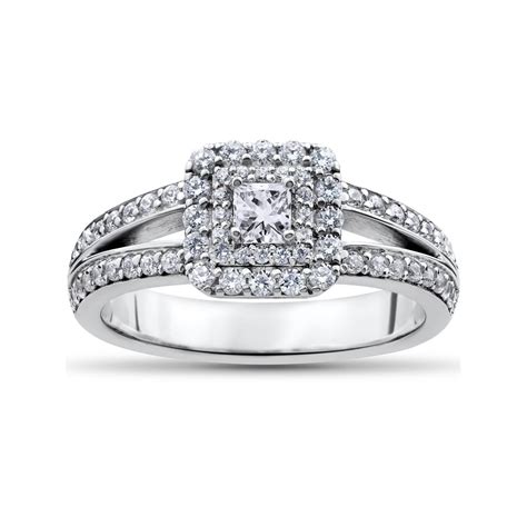 Pompeii3 1 Ct Princess Cut Diamond Double Halo Engagement Ring 14k