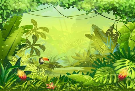 Laeacco Artistic Cartoon Jungle Rainforest Backdrop Uk