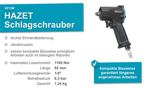 HAZET Druckluft Schlagschrauber 9012M Max Lösemoment 1100 Nm Vierkant