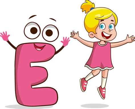 Happy Cute Little Kid Studies Alphabet Letter E Character 22705909