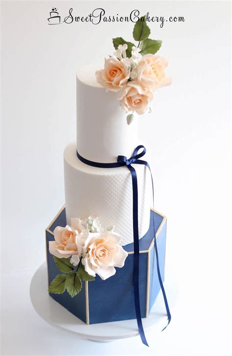 Navy And Peach Wedding Cake Sweet Passion Cakery