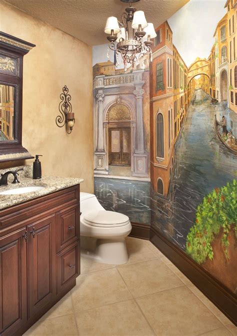 Powder Bath With Venetian Mural Bathroom Mural Traditional Interior Design Interior Design