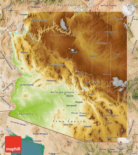 Physical Map Of Arizona Satellite Outside