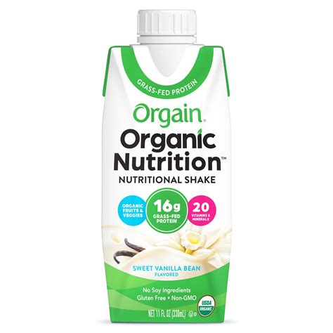 Orgain Organic Nutrition Shake Grass Fed Protein Vanilla Bean 11oz
