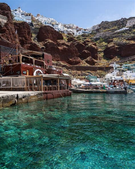 Beautiful Ammoudi Bay In Oia With Crystal Azure Water Editorial Image