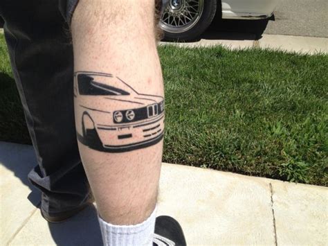 Black Ink Car Tattoo On Leg Tattooimagesbiz
