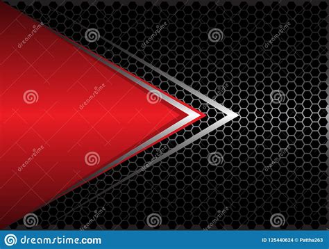 Abstract Red Triangle Silver Arrow On Black Hexagon Mesh Design Modern