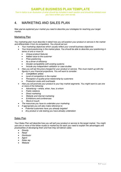 Sample Business Plan Template In Word And Pdf Formats Page 7 Of 13