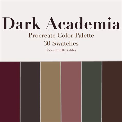 dark academia procreate color palette lettering digital