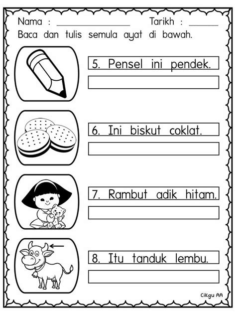 Lembaran Kerja Prasekolah Bahasa Melayu Menulis Ayat Mudah Bahasa