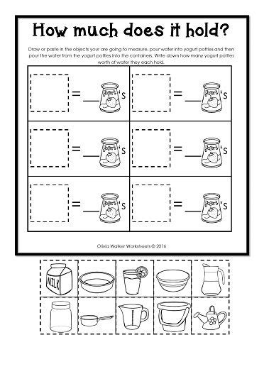 Capacity Non Standard Measurement For Kindergarten Grade One Kindergarten Worksheets