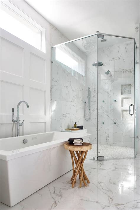 Contemporary Master Bath With White Marble And Glass Shower Hgtv