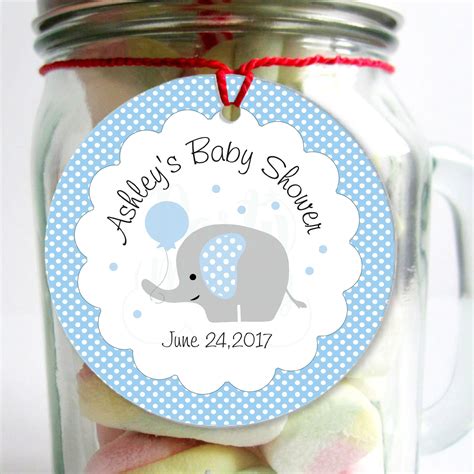 5 out of 5 stars. Personalized Baby Blue Elephant Tags, Printable Boy Shower Stickers, Thank You Party Favor Tag ...