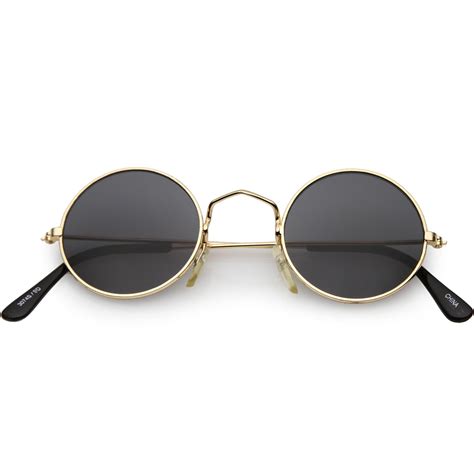 True Vintage Small Thin Frame Circle Sunglasses Neutral Colored Lens 42mm Gold Smoke