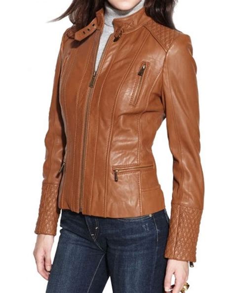 Womens Brown Leather Motorcycle Jacket L Universal Jacket