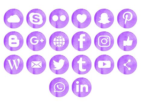 Purple Watercolor Social Media Icons In 3 Sizes Png Etsy