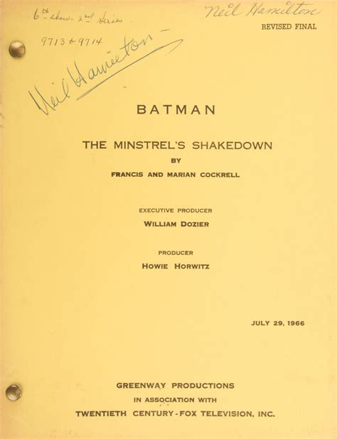 Batman Television Series 10 First Half Of Season Two Shooting Scripts