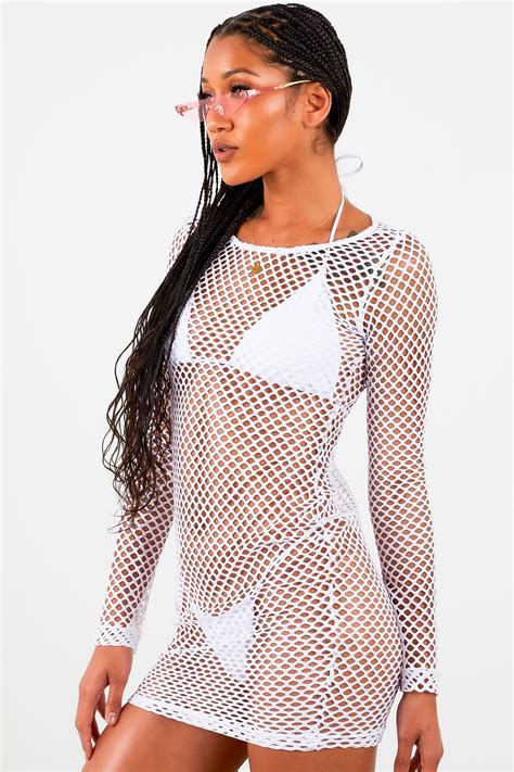 White Fishnet Mini Dress
