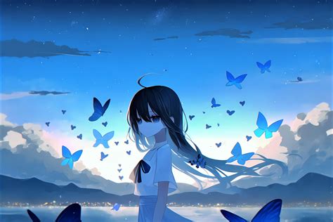 Wallpaper Girl Butterflies Light Tenderness Anime Art Hd
