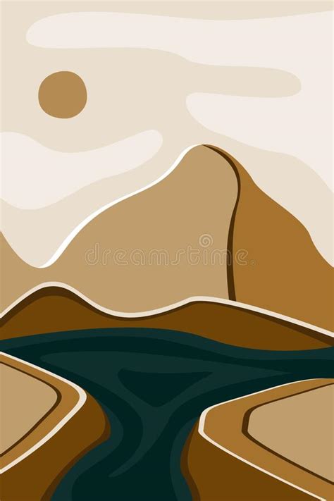 Abstract Landscape Mountains And Sun Sunset Natural Tones