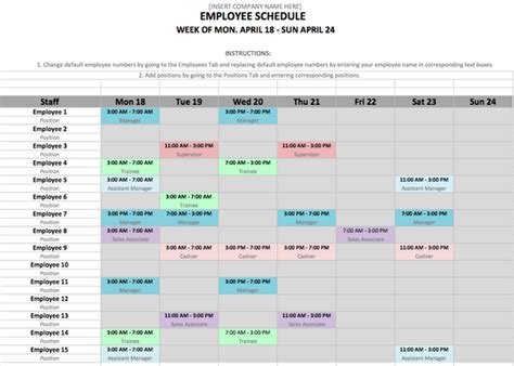 11+ Employee Schedule Format - Excel Templates