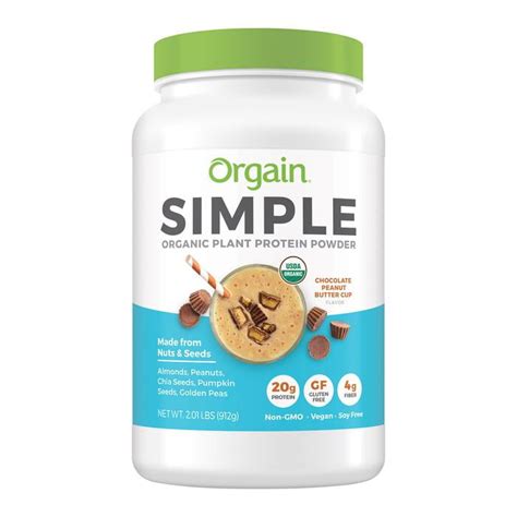 Orgain Usda Organic Simple Plant Protein Powder Chocolate Peanut