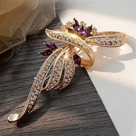 merdia created crystal brooches for women fancy vintage style brooch pin purple color