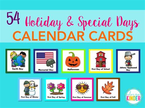 Holiday And Special Days Calendar Cards Color Me Kinder