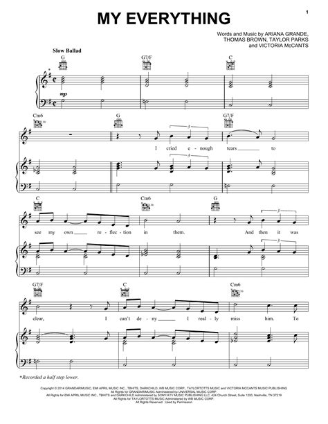 my everything sheet music by ariana grande piano vocal and guitar right hand melody 160983