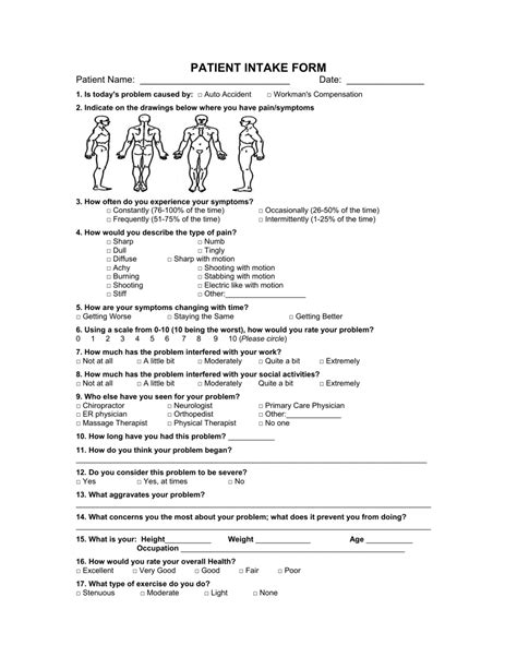 Free Printable Patient Intake Form Printable Forms Free Online