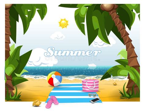 Summer Time On A Beach Under Palm Trees Stock Vector Illustration Of